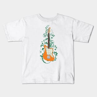 Orange Offset Style Electric Guitar Flowering Vines Kids T-Shirt